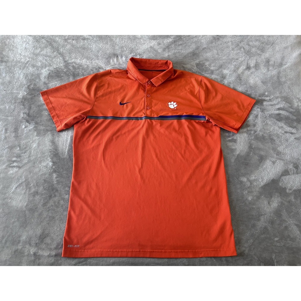 Nike Clemson Tigers On Field Dri-fit Short Sleeve Polo Mens Size XL Orange